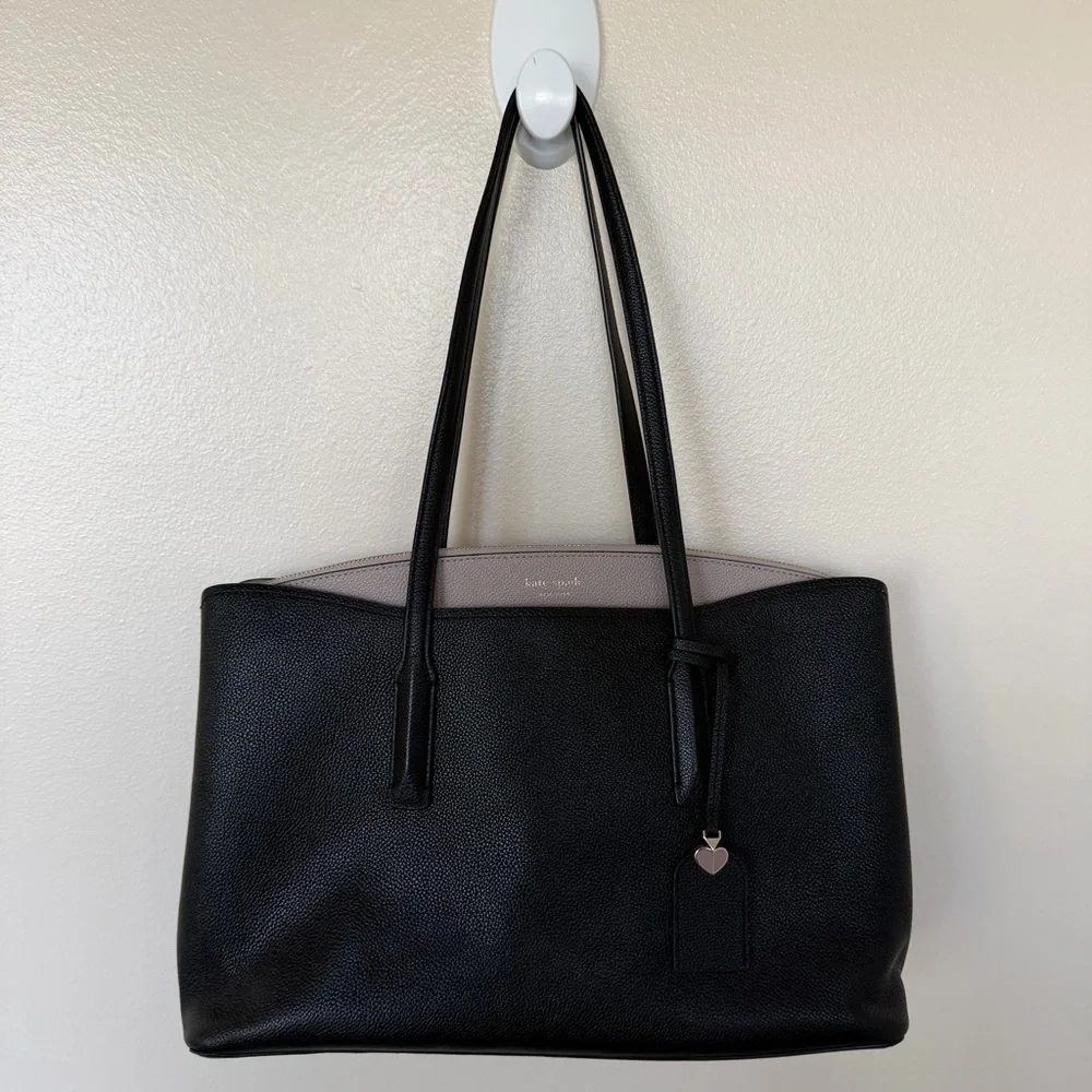 KATE SPADE Margaux Large Satchel Tote Crossbody In Black Warm Taupe